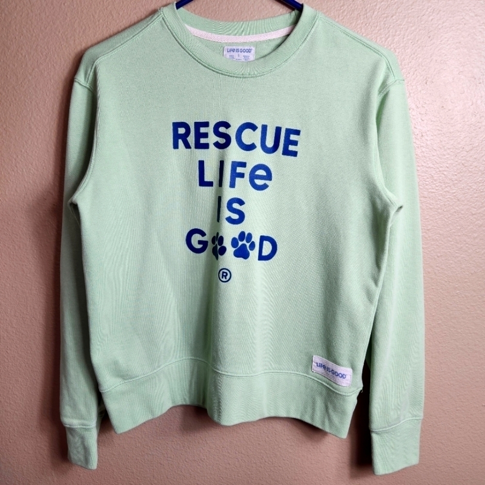 Life is Good Wmns Green Rescue Life Is Good French Terry Crew Sweatshirt |S|